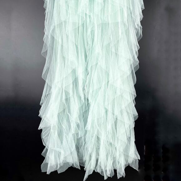For Love & Lemons Bustier Hi Low Gown Blue‎ Tulle Tiered Strapless Dress Sz S - Picture 9 of 14
